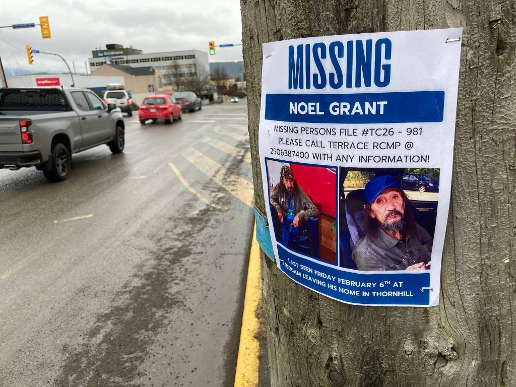 Posters have now gone up looking for information on Noel Ross Grant, missing since Feb. 6, 2026 from the lower Thornhill area. (Staff photo)